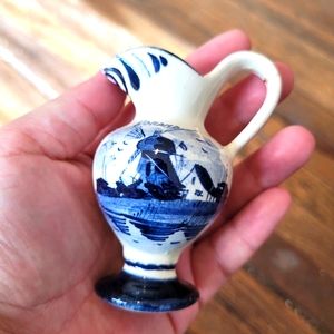 Signed Delft Delfts Accents Miniature Pitcher Hand Painted Windmill Dollhouse